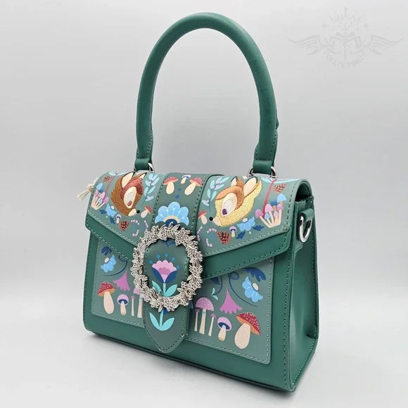 Loungefly Disney Bambi Folk Floral Green Crossbody Bag Purse New - Picture 2 of 12